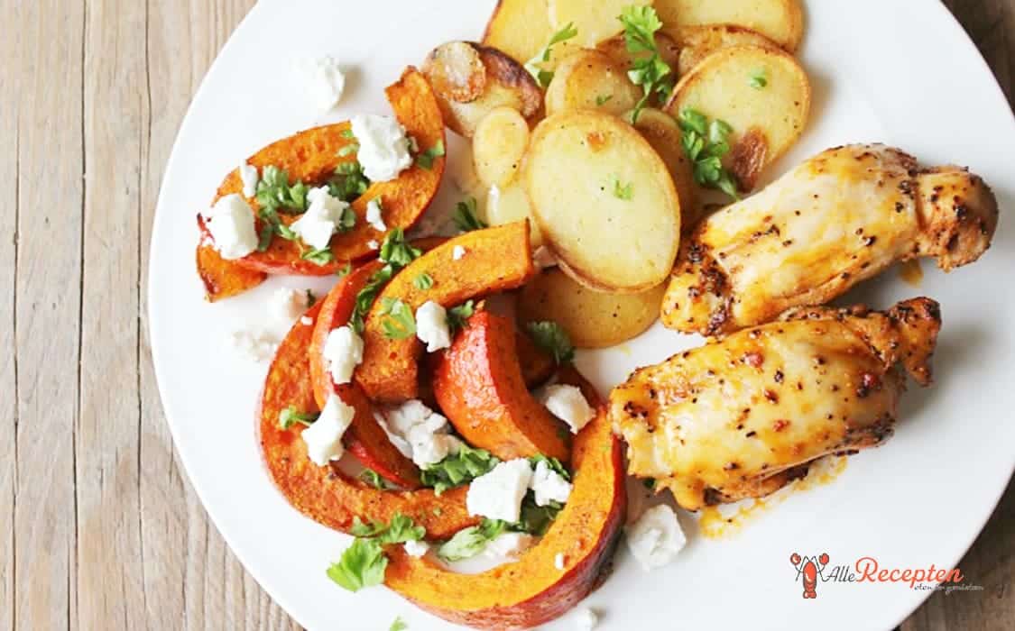 Recept gegrilde pompoen met geitenkaas en peterselie